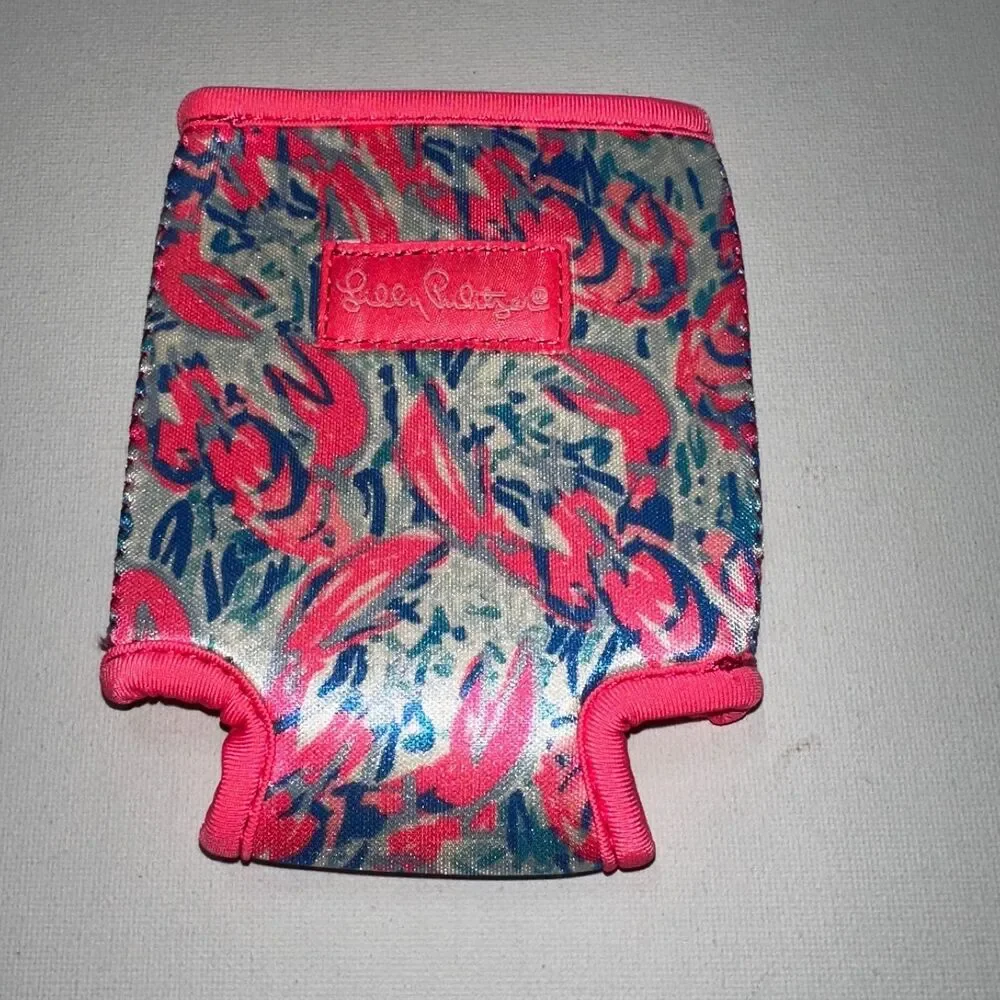 Lilly Pulitzer Drink Hugger Can Cooler and I.D. Case Wallet Pouch Blue Pink NWOT